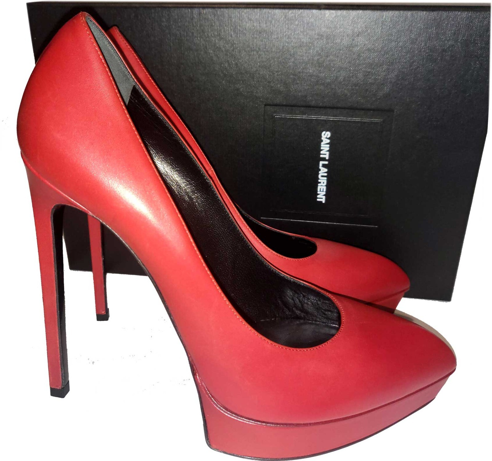 Scarpe decolte Saint Laurent rosse in pelle a punta plateau Janis 39 5 8 5 YSL