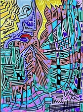 Modern Psychedelic Abstract Cubism Graffiti Art Painting Cartoon Illustration