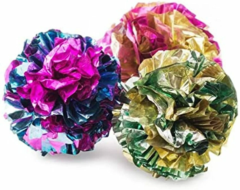 ANCOL CAT CRINKLE BALL CAT KITTEN LIGHTWEIGHT FOIL CHASE SHINY BRIGHT FUN TOYS