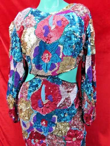 ASOS DESIGN mini dress L/SL cut out floral embellished sequins UK 16 RRP £230 - Picture 3 of 21