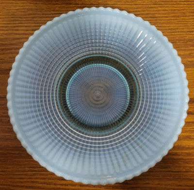 Model Flint Blue Opalescent Round 8'' Spiral Ribbed Waffle Pattern Plate