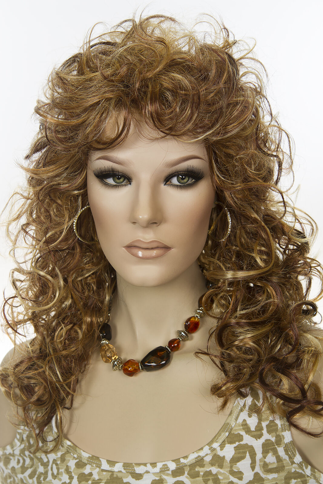 Light Pale Blonde /Auburn / Brown H-Lght Red Long Wavy Curly Wigs