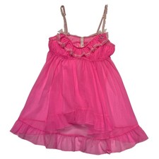 Victoria's Secret Babydoll Chemise Pink Tulle Ruffles Bow Rhinestone Size M