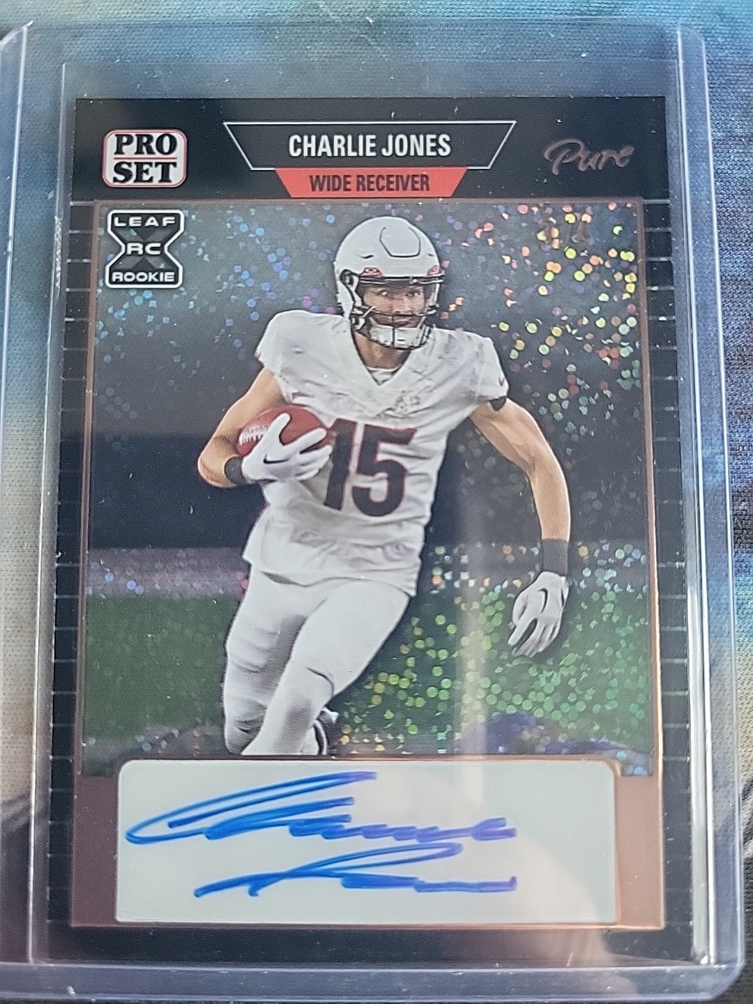 2023 Leaf Pro Set Pure - Autographs Charlie Jones #PSA-CJ1 Holo Sparkle /4