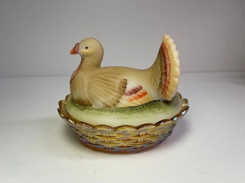 Fenton Glass ~ Turkey / Hen on Nest / Basket ~ Hand Painted by Debbie Cutshaw