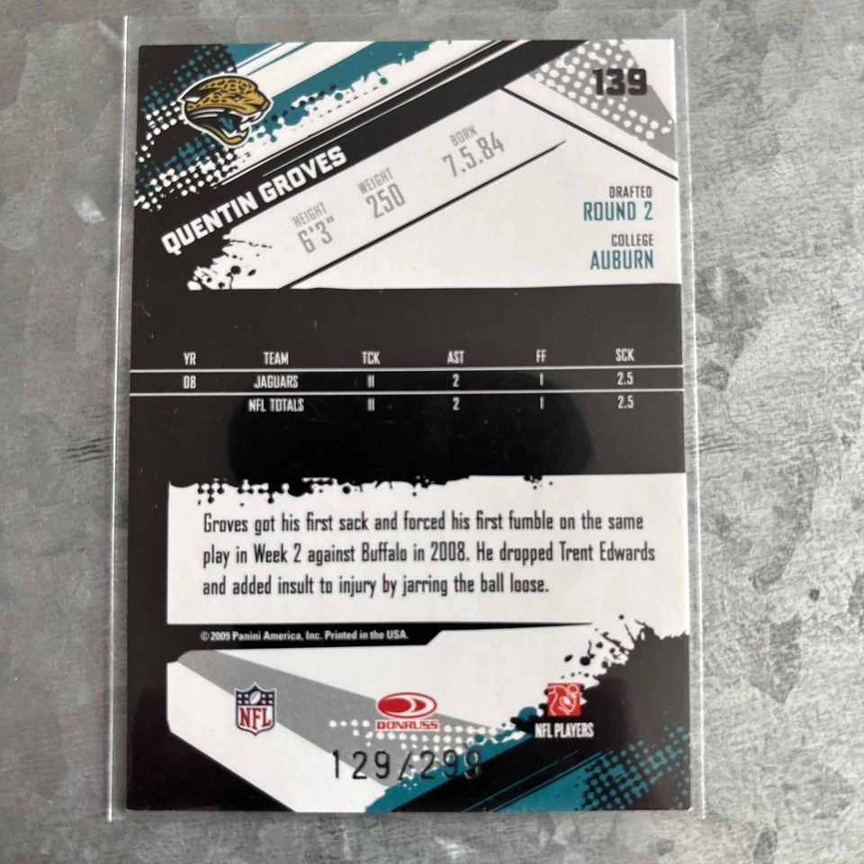 2009 Score Quentin Groves 139 Scorecard #/299 - Image 2 of 2