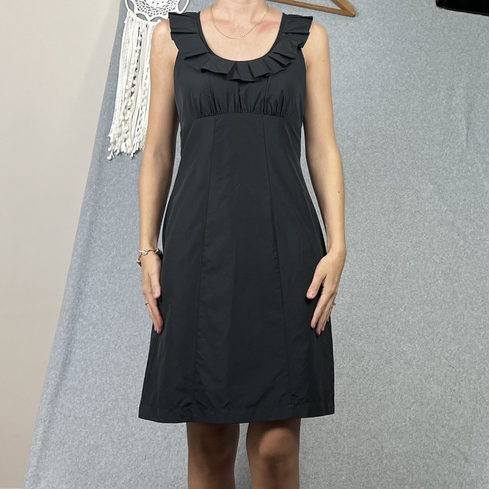 Cue Dress Womens 8 S Black Ruffle Neckline Nylon Blend Work Office Business LBD