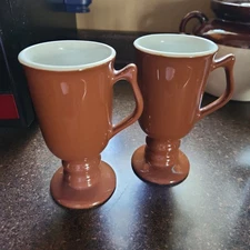 Vtg Hall China USA Pedestal Mugs  rusty Brown Set Of 2 Irish coffee