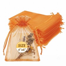 Wudygirl 100 PCS Organza Bags 4"x6" Gift with Drawstring 4x6 IN, Orange