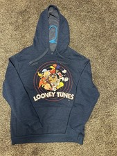 Looney Tunes Kids Pullover Hoodie XL Blue Fleece Bugs Bunny Tweety Sylvester Taz
