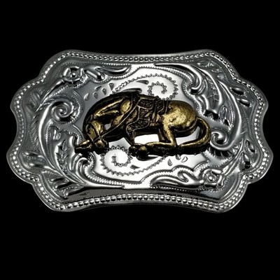 Western Horse Bucking Silver Tone Rodeo Cowboy Belt Buckle USA Made