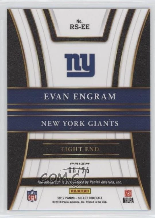 2017 Panini Select Rookie Signatures Light Blue Prizm /25 Evan Engram Auto RC - Image 2 of 2