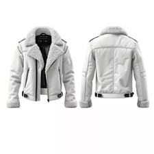 B3 Flying Aviator Men’s Genuine Sheepskin Leather Bomber Jacket Medium White Fur