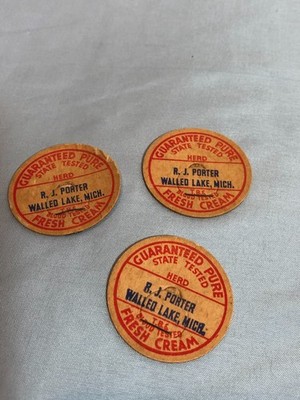 LOT of 3 R.J. Porter Walled Lake, MI Milk Bottle Caps #F13