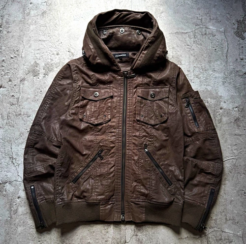 jackrose mens brown goa ripe hooded jacket full zip cotton outer shell size m - product listing photo