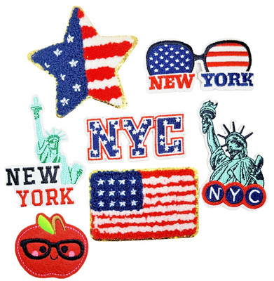 NEW YORK NY PATCH SET BIG APPLE RED WHITE & BLUE SKYLINE STATUE OF LIBERTY #756