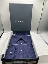 Canali Blue Check Regular Fit Dress Shirt 39/15.5 Blue Long Sleeve - A507