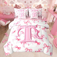 Kids Girls Cute Pink Bow Comforter Set with Sheets Queen 7 Piece