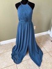 Azazie Turquoise Chiffon A-Line Halter Dress Sz A2 Formal Prom Bridesmaid Dress