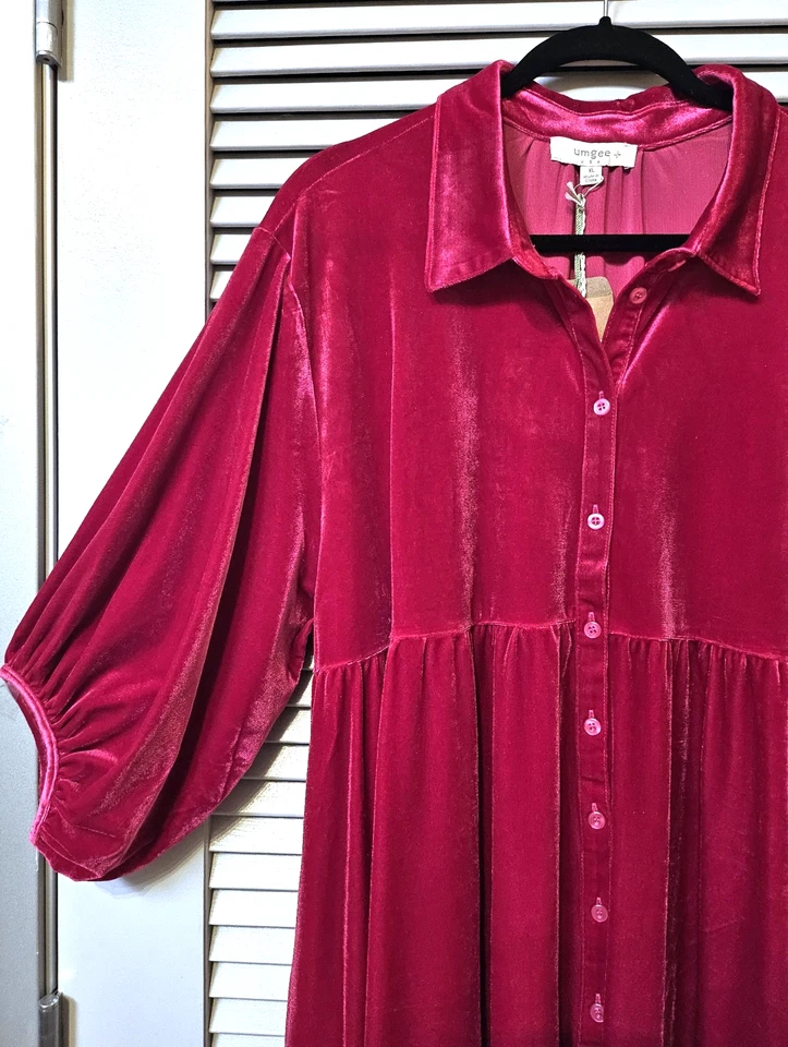 Camisa Top 3/4 Terciopelo Frambuesa Curvy Slev Botón 2XL Foto 2 de 3