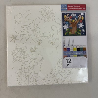 Artist's Loft Canvas Painting Kit Paint Brushes 11x11'' Christmas Reindeer 704839