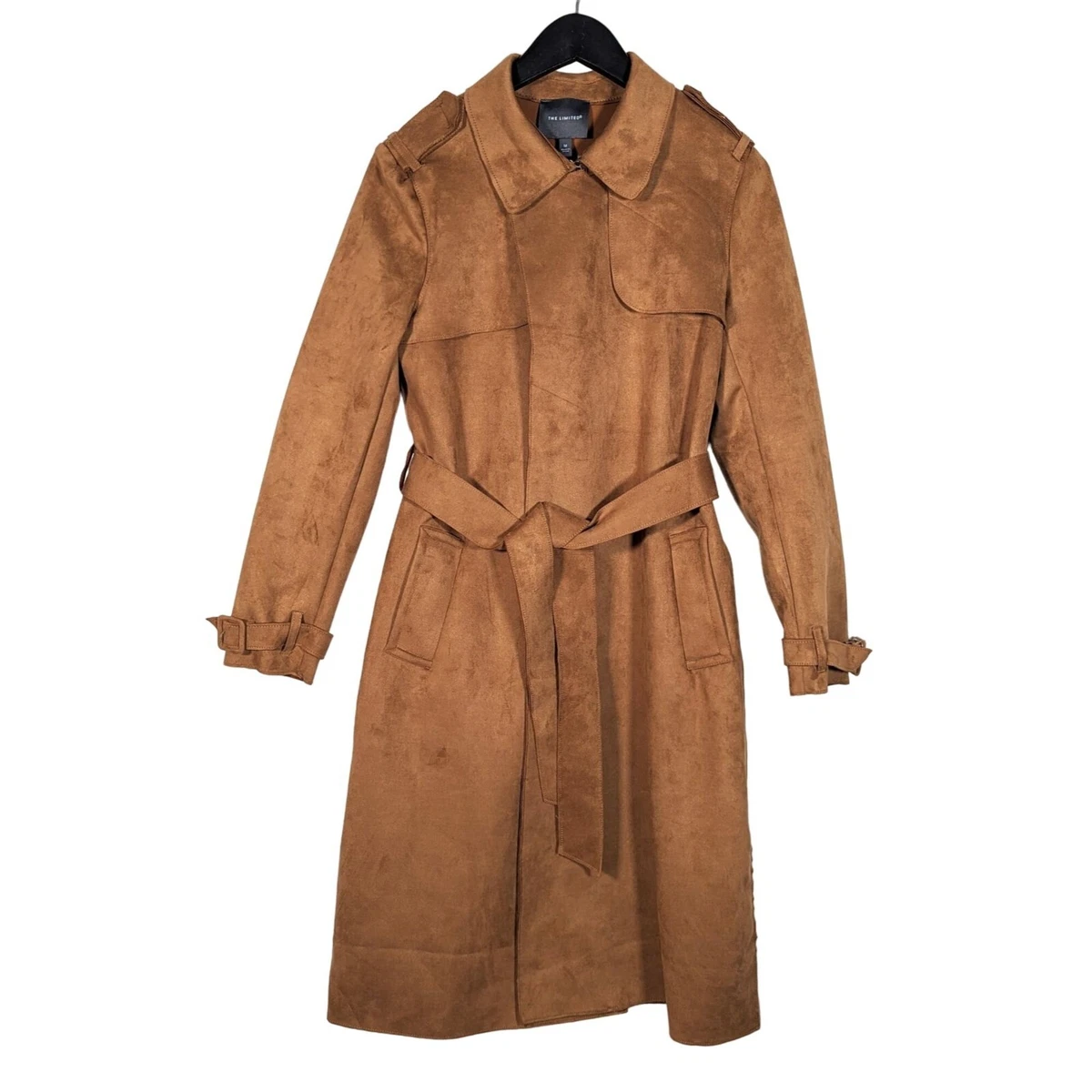 Faux Suede Belted Trench Coat