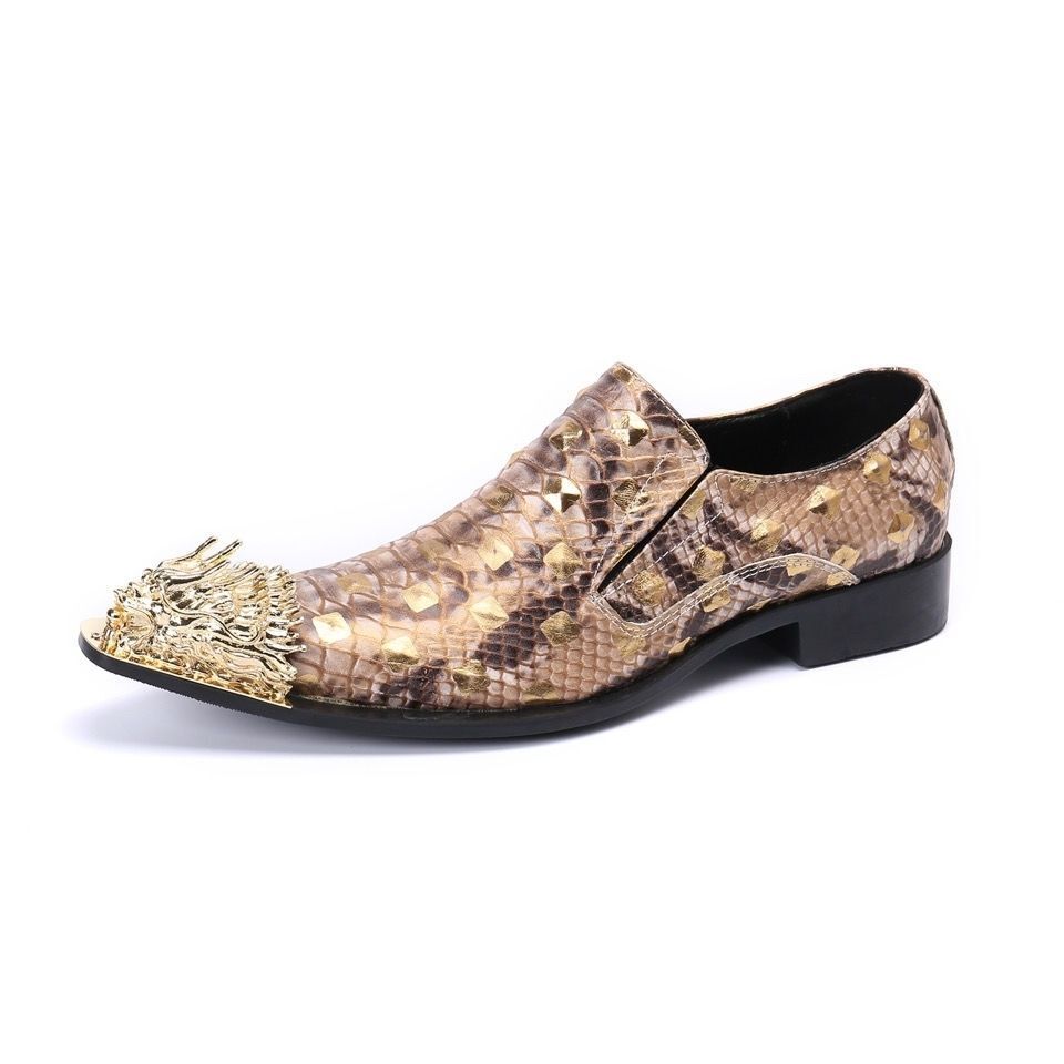 SAOLA Scarpe eleganti uomo pelle metallo punta modello pelle di serpente slip on inglesi nuove