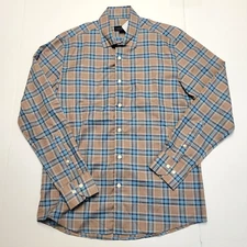 $175 New SCOTT BARBER Plaid Check Casual Button Shirt Men's MEDIUM M Brown Teal