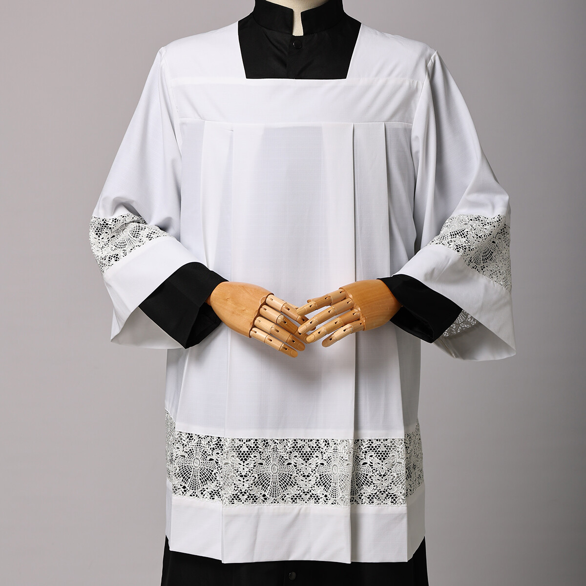 Cotta Liturgica Bianca In Lino Con Pizzo E Piege - Paramento Religioso Per Cerimonie - Foto 12