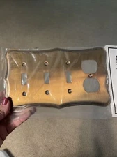 Vtg New 4 Gang Decorative Antique Brass 3 Switch 1 Receptacle Plug Switch plate