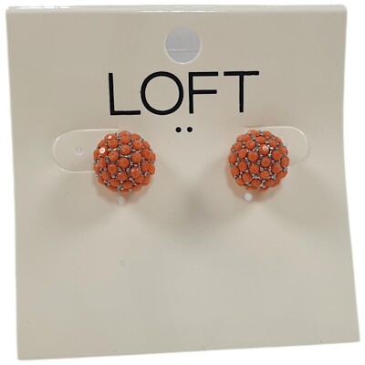 LOFT Coral Pink Faux Stone Pave Silver Tone Orb Stud Earrings Pierced 1/2''