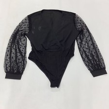 Womens Black Blouse Top Leotard Sheer Sleeves...