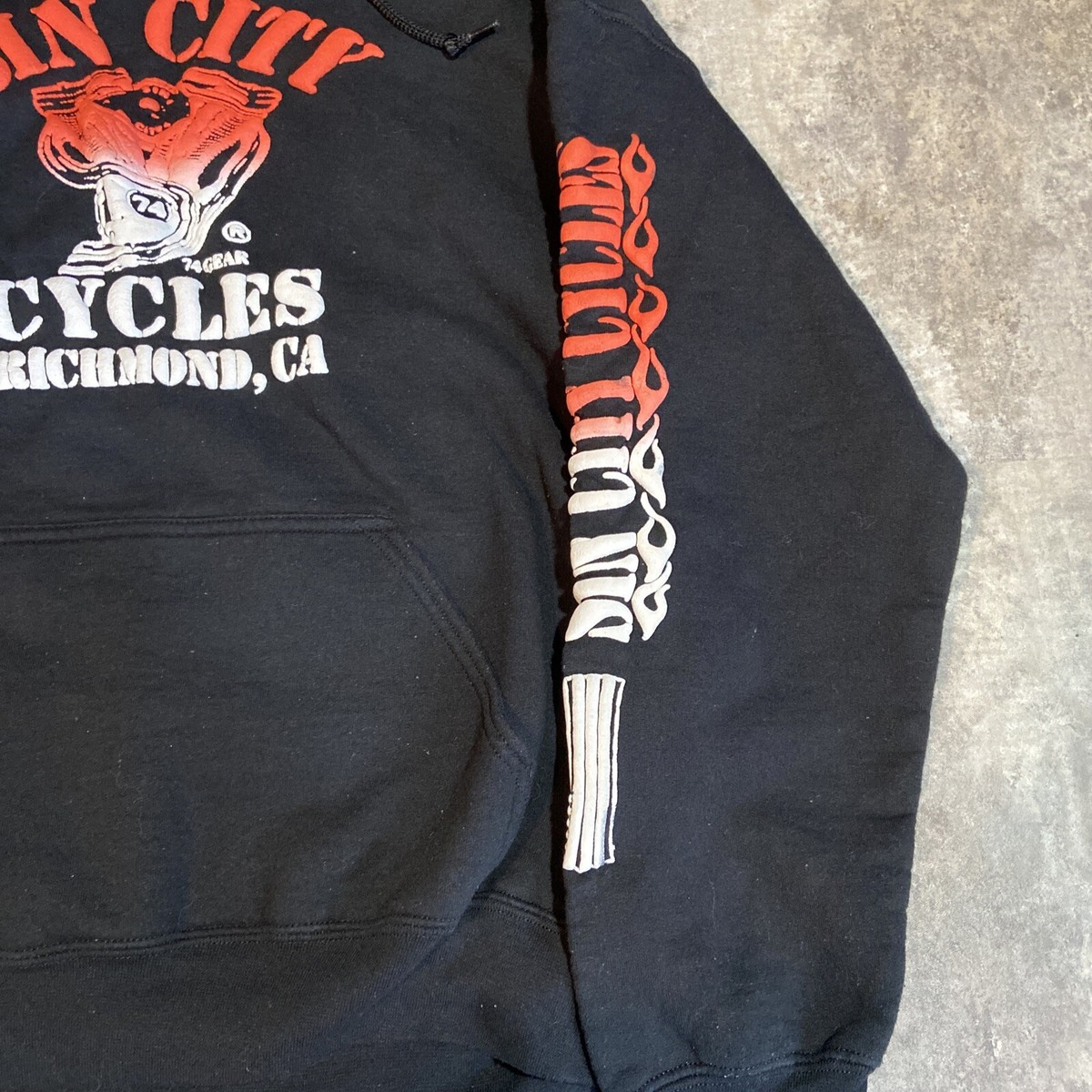 Sin City Cycles Black Skull Hoodie Flame Hooded Sweatshirt Biker