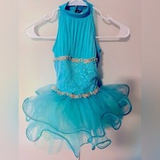 Weissman Dance Costume Small Child Mint Green/Blue tutu sequins. Kids size 6