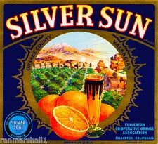 Fullerton California Silver Sun Orange Citrus Fruit Crate Label Art Print
