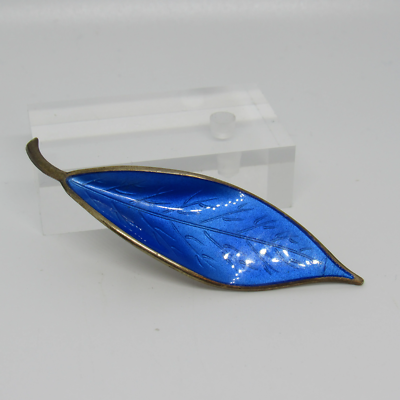 David Andersen DA Norway Sterling Silver 925 Blue Enamel Leaf Pin