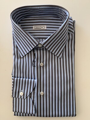 $790 ZILLI NEW Men Dress Shirt Size 39 / 15.5 Blue Stripes