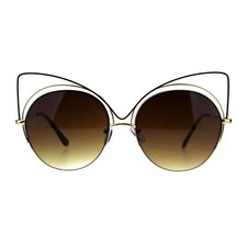 Womens Round Cateye Sunglasses Oversized Wire Half Rim Frame UV 400