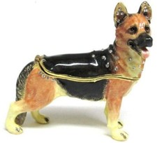 German Shepherd Dog Trinket Box, jeweled, enameled, NIB - So Cute!