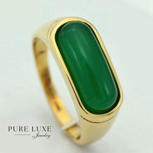 Men's Stainless Steel.Green Jade Stone,Wedding Rings #7-12 Gold Plated ...