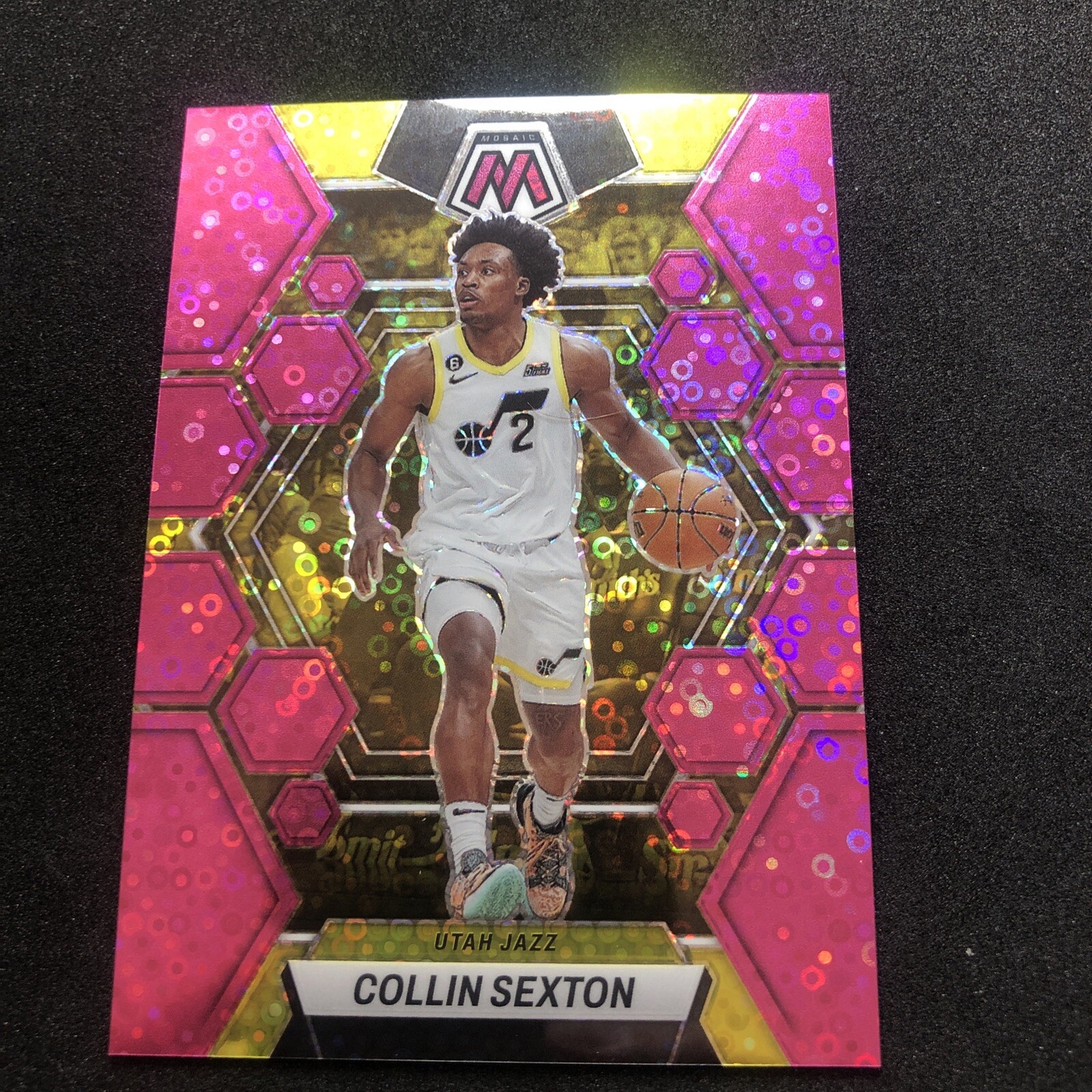 2022-23 Mosaic Collin Sexton #19/20 Pink Yellow Choice Fusion Utah Jazz #69