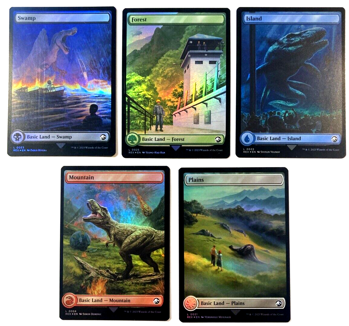 MTG Jurassic World Collection FOIL Basic Land Set ALL 5 COLORS NM
