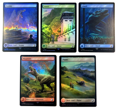 MTG Jurassic World Collection FOIL Basic Land Set ALL 5 COLORS NM
