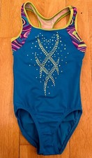 Girls Dreamlight EUC Child Medium 7-8 CM Gymnastics Leotard Leo Blue Racerback