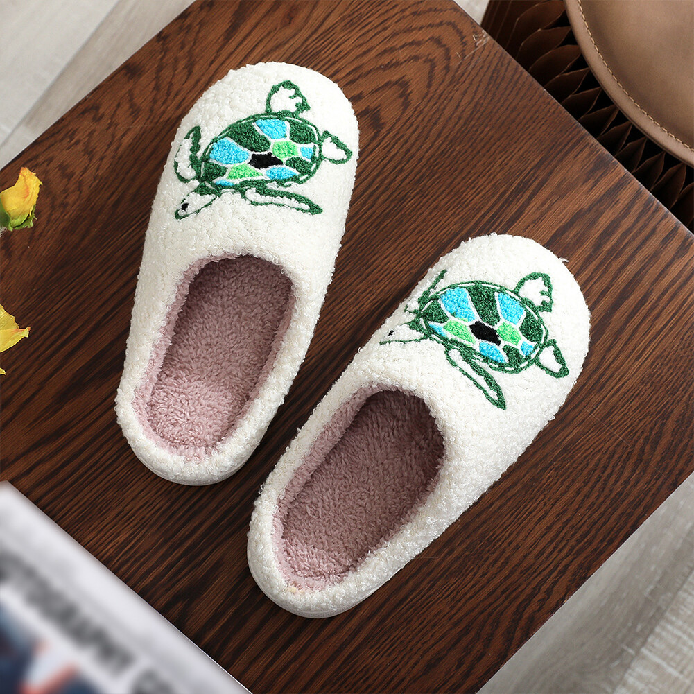 APL Plush Turtle Slippers Flat Thermal Slippers Comfortable Anti Slip for Men Women