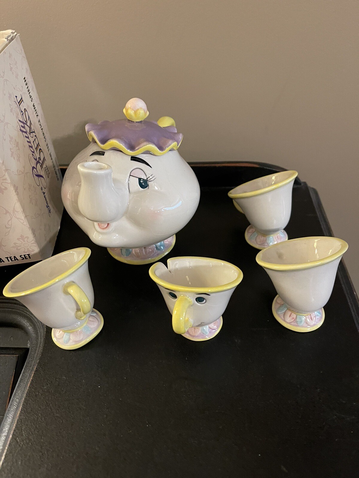 1994 Disney's Beauty and the Beast Toy China Tea Set Ceramic Teapot 4