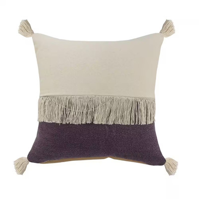 Festival Fringe Violet Purple/Off-White Color Block Soft Poly-Fill 20 In. X 20 I