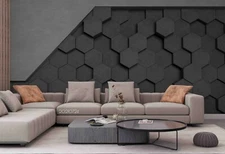 3D Black Hexagon Wallpaper Wall Mural Removable Self-adhesive Sticker1763