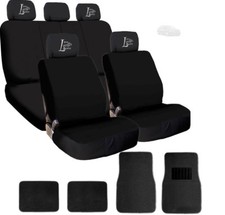 For Kia New Live Laugh Love Headrest Black Cloth Car Seat Covers Mats Set 