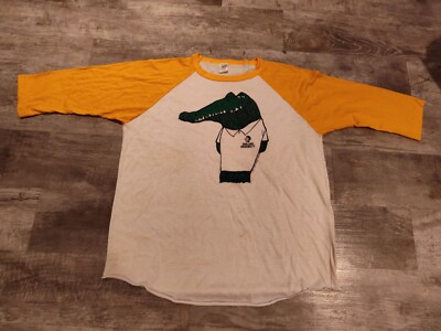 Vtg 80's Yanz Industries Oakland University Raglan Tee Shirt USA Made Alligator 